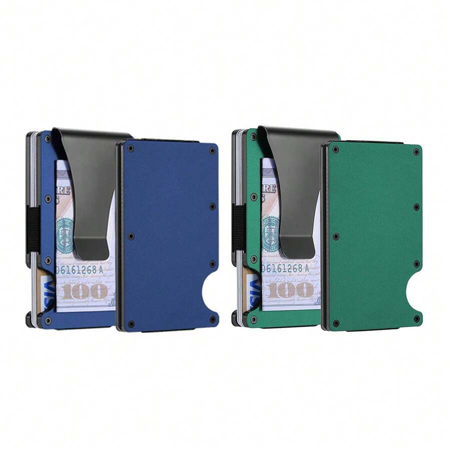 1 Or 2-Pack: RFID Blocking Slim Credit Card Holder Wallet For Men – Minimalist, Scratch-Resistant, With Removable Money Clip | Modern, Durable, Everyday Carry - Green and Blue - 查看 1