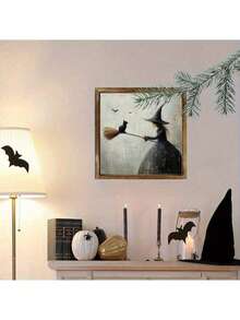 1/2 Stücke Halloween Hexe Holzrahmen Schild Tischdekoration Heim Wandbehang Herbst Büro Studentenwohnheim Feiertags Party Zubehör Geschenk