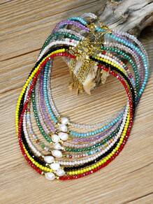 Minimalist Water Pearl Necklace, Adjustable Crystal Choker Necklace, Everyday Jewelry Gift