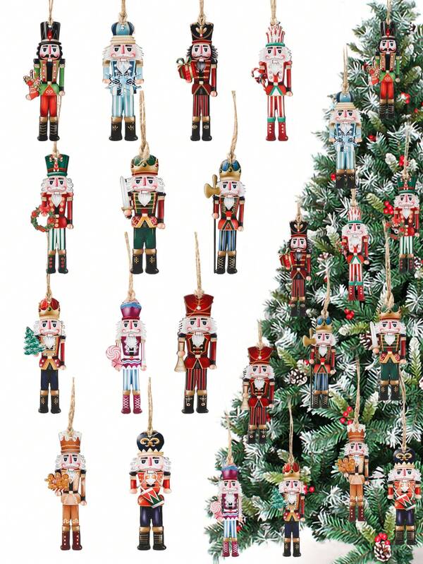 24Pcs Christmas Nutcracker Ornaments Pendant,2D Flat Nutcracker Wooden Ornaments With Christmas Tree,Gingerbread Man,Wreath Design,Wood Christmas Decorations,Christmas Fence Stairs Railing Fireplace Decor,Hanging Decoration,Merry Christmas Decoration,Xmas Decor,Christmas Decoration,Christmas Decorations For Home,Christmas Ornaments,Christmas Pendant,Christmas Tree Decorations,Home Decor,Outdoor Decor