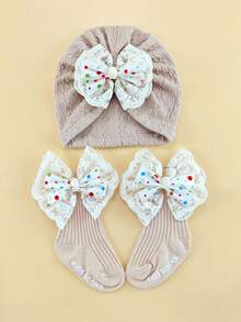Conjunto de diadema, gorro y calcetines con estampado floral para bebé de 0 a 6 meses, gorro y calcetines para recién nacido, para todas las estaciones - Multicolor - Ver 16