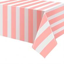 1 包粉色白色条纹桌布，54 x 108 英寸防水一次性塑料桌布，长方形桌布，适合生日圣诞狂欢节马戏团主题派对 - 粉紅白條紋 - 查看 7