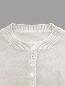 Casual Solid Color Round Neck Single-Breasted Ribbed Long Sleeve Minimalist Waist-Cinched Short Knit Cardigan