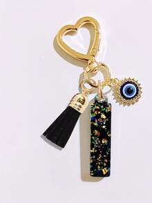 1pc Black Initial Keychain, Black Tassel Pendant, Evil Eye Fashion Keychain, Alphabet Keychain Backpack Charm, Keychain For Women And Girls, Exquisite And Small, Fashionable And Simple, Wallet And Handbag Accessories, Tassel Keychain, Alphabet Initials A-Z, Suitable For Commuting, Studying, Vacation