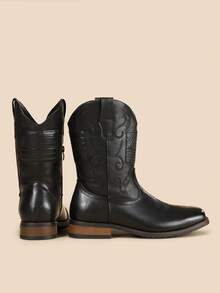 Men's Western Cowboy Boots European And American Style High-Top Leather Boots - Black - View 6