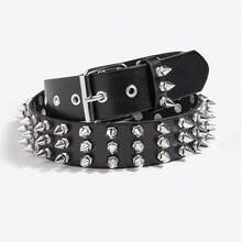 1PC Halloween Punk Studded PU Leather Belt, Versatile Alloy Handmade Heavy Metal Rivet Waist Belt - Black - View 9