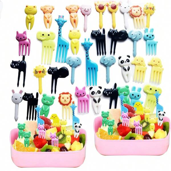 30/10 palitos de comida de animais para crianças de cores aleatórias, palitos divertidos para bento, palitos de dente fofos de frutas com desenhos animados, adequados para caixas de bento infantis, materiais de volta às aulas