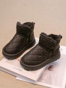 2025 Winter New Kids Snow Boots, Boys & Girls Plush Lined Warm Ankle Boots, Anti-Slip Soft Bottom Padded Short Boots - Black - View 5