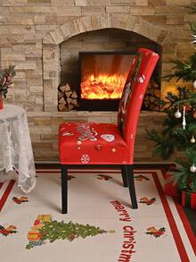 1 buc/4 buc/6 buc/20 buc Husă de scaun cu imprimeu de mătase de Crăciun, protecție anti-praf pentru scaun, elastică, imprimată pentru sărbători, potrivită pentru birou, sufragerie, hotel, scaune pentru evenimente, brad de Crăciun, om de zăpadă, clopoțel de Crăciun, Moș Crăciun, distracție de Crăciun - Roșu și cyan - Vizualizare 7