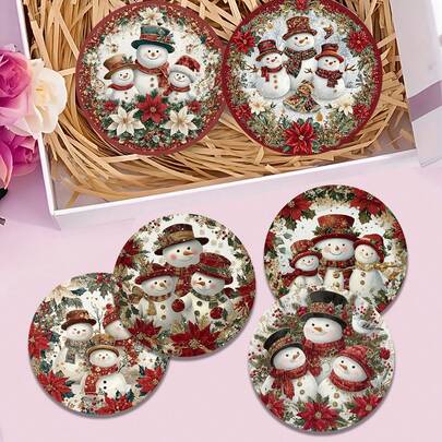 1 set/4 pièces/6 pièces/300 pièces Dessous de verre en boue de diatomées avec motif bonhomme de neige et poinsettia de Noël, dessous de verre à café, décorations multioccasions pour la maison et le restaurant, cadeaux quotidiens, décorations de table, décorations quotidiennes, décorations de fête à thème