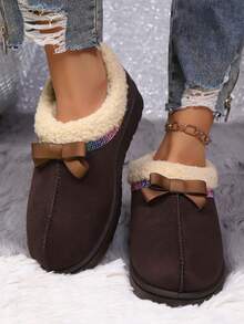 Women's Autumn/Winter New Snow Boots, Anti-Slip Warm Shoes, Thick Short Boots, Versatile Slim Fit Comfortable Boots, Sequin Bow Decor Fashion Boots