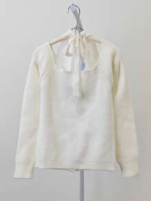 性感露肩挂脖吊带背心，短款针织毛衣上衣 - 白色 - 查看 8