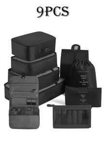 9件套大容量旅行收纳袋，多用途衣物及个人护理用品分类收纳袋，超强收纳能力，节省空间，防尘收纳袋，轻便旅行打包袋，易于打包携带