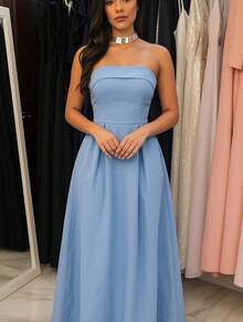 Elegant Long Tailored Dress - 淺藍色 - 查看 1