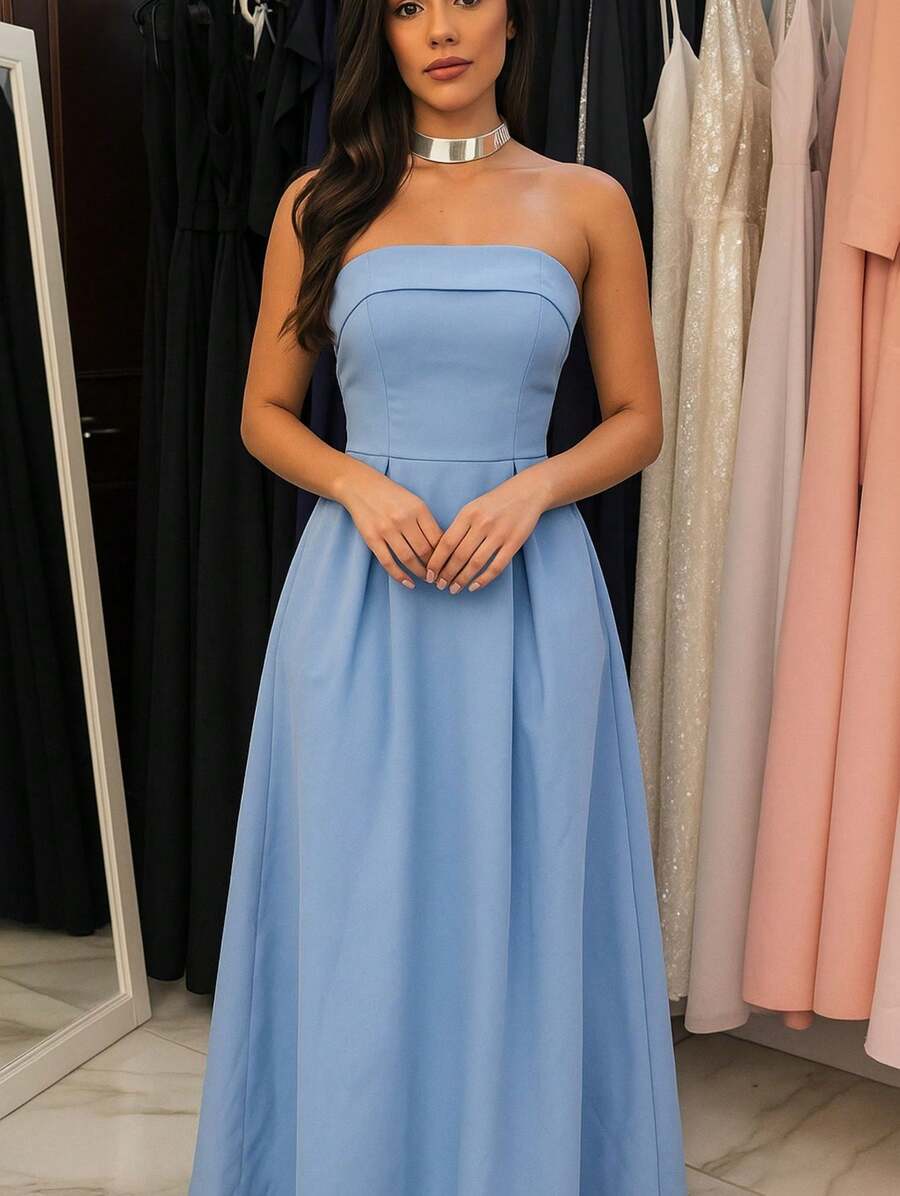 Elegant Long Tailored Dress - Baby Blue - View 1