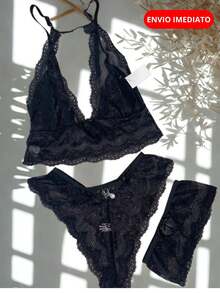 Women's Lingerie With Garter Belt And Cropped Bra – Premium Touch - 黑色 - 查看 1