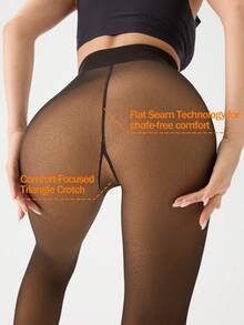 1 Pair European & American Style 220g Thermal Lined Opaque Tights, 5 Opaque Colors, 6 Size Options, Warm & Cozy For Autumn/Winter - Rust Brown - View 2