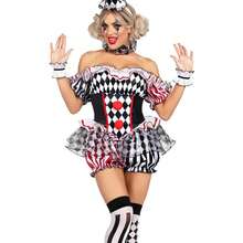 Women's Halloween Clown Cosplay Set One-Neck Jumpsuit Mini Culottes With Headband, Neck Scarf, Sleeve Four-Piece Set, Festive Party Outfit - 黑色 - 查看 3