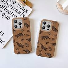 Aplicable a 16 Pro/15/14 Plus/13/12/11 Funda protectora retro de piel sintética para teléfono móvil, color marrón ciervo, patrón de guepardo negro, nuevo diseño de moda, carcasas suaves de alta calidad para hombres y mujeres. - Colores mixtos 2 - Ver 8