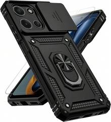 For IPhone 17 16 15 14 13 12 11 Case, With Slide Camera Cover HD Screen Protector Magnetic Ring Holder Kickstand Protective Phone Case For  Moto, Black - 黑色 - 查看 2