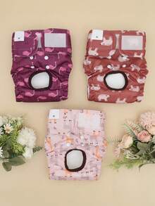 3pcs Reusable & Washable High Quality Dog Diapers, Fashionable Pattern For Small & Medium Dogs, Puppies & Nursing Dogs, Warm Underwear