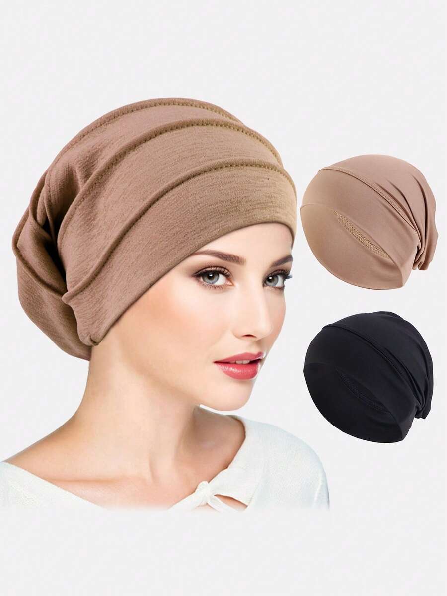 3 件装女士无檐便帽、化疗帽、睡眠帽、光头帽、穆斯林头巾帽，适合日常使用