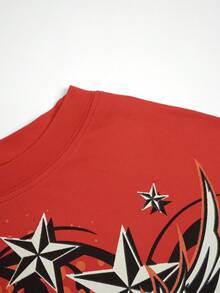 女士时尚街头 Y2K 风格圆领短袖休闲纯色上衣，独特薄款 T 恤 - 紅色 - 查看 3