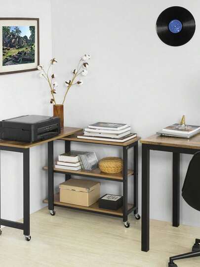 SoBuy L-Shaped Side Table With 2 Shelves, Sofa Table With Wheels, Coffee Table, Corner Desk, Computer Table, Work Table, Industrial Design, W X H X D Approx.: 133 X 69 X 30 Cm FWT83-PF