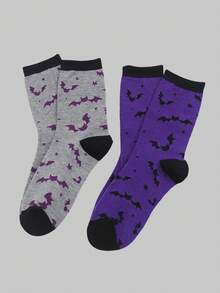 4/6/8 đôi tất họa tiết dơi dành cho cả nam và nữ, thời trang & phong cách, vải thoáng khí thoải mái, tất dài đến bắp chân thông thường cho mùa thu/đông - Nhiều màu - Xem 2