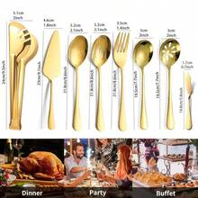 8 tacâmuri de servire din oțel inoxidabil, accesorii de bucătărie durabile, inclusiv clește pentru alimente, lingură de servire/lingură cu fante/furculiță de servire/cuțit de unt, ustensile elegante de servire pentru petrecere, banchet, bufet, cină, Crăciun, Ziua Recunoștinței