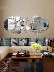 Set de 33 de autocolante de perete cu oglinzi acrilice DIY, autocolante pentru faianță cu oglinzi circulare, potrivite pentru decorarea camerei de zi și a dormitorului, decor DIY, decorare de perete, aranjare cameră, mobilier pentru casă, autocolante pentru oglinzi de perete, autocolante de perete din material acrilic durabil