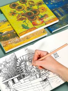 Square Oil Painting Sketch Book,Thick Blank Pages Sketch Book Art Drawing Book Graffiti Color Pencil Drawing Book Can Be Used For Sketching, Calculation Draft Book, Graffiti Notes, Etc,200 Pages Thick Watercolor Sketchbook, Van Gogh'S Inspiration Oil Painting, Blank Painting Diary,Portable Travel Sketchbook - one-size - View 2