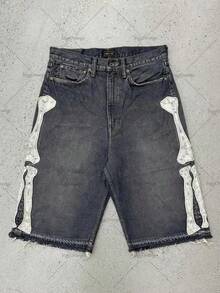 Vintage Retro Street Style Mid-Thigh Denim Shorts Delicate Embroidered Design Soft Breathable Fabric Casual Daily Streetwear Vacation Outfits - 黑色 - 查看 1