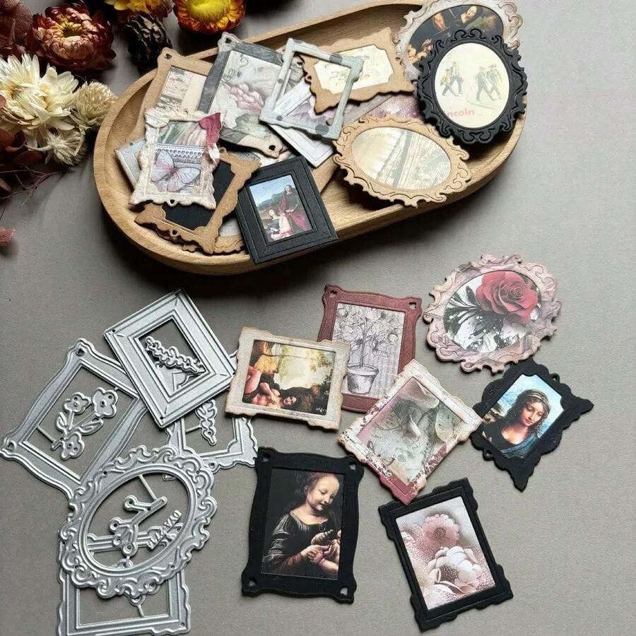 1 Set Vintage Photo Frame Cutting Mold, Carbon Steel Template Scrapbooking Handmade Album Craft, Retro Precise Carbon Steel Stamping Mold Creative Handmade DIY Printing Cutter For Photo Album, Card, Greeting Card Decoration