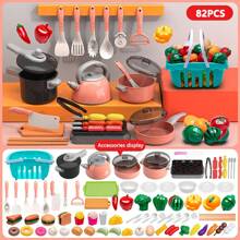 儿童厨房玩具套装，适合男孩和女孩，包含烹饪、翻炒、切菜等厨房用具，以及音乐仿真餐具。