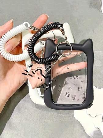 带钥匙扣的猫咪硅胶卡套 - 耐用、时尚的身份证保护套，适用于学生巴士、地铁和校园卡 | 可爱的小猫设计，透明，带有彩色爪印和星星，学生配件 | 可爱的猫咪设计 | 硅胶套，，日常使用的可爱配件，办公用品学校用品家居用品，学生卡套