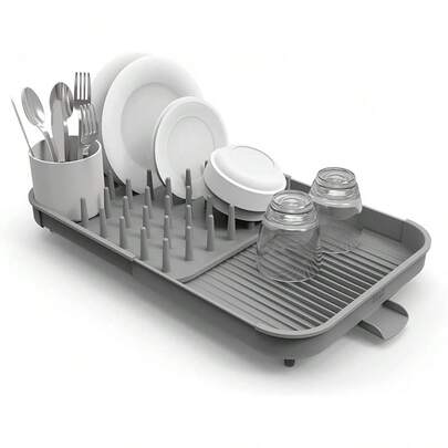 Joseph Joseph Expandable Dish Drying Rack, Kitchen Dish Plate Drainer With Utensil Pot And Draining Spout,