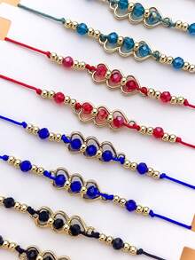 12 Pcs Set Of Three Heart Fashion Crystal Good Luck Braided Bracelet Charm Bracelet Rope Gift For Girls Jewelry Wholesale Family Sharing Set