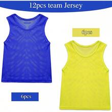 12 Pcs Nylon Mesh Scrimmage Practice Vests Pinnies Jerseys Children Youth Sports Basketball Soccer - Yellow, Dark Blue - View 4