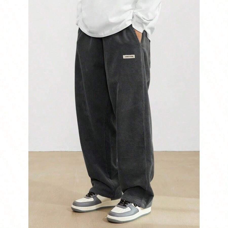 Men's Solid Color Casual Everyday Trousers Men's Streetwear Pants, Boy Friend Gifts, Back To School - 深灰色 - 查看 1