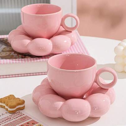 1 Set di tazze e piattini in ceramica stile nordico con motivo a girasole, da 200ml, adatte per uso domestico in cucina, sala da pranzo e soggiorno per tè, caffè, latte e succhi, ideali per uso all'aperto, matrimoni, feste, regali, compleanni e Natale