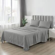 Lux Decor 4 Pc Stripe Bed Sheets, High GSM Brushed Microfiber Bedding Set With Deep Pocket Fitted Sheet & Pillowcases. Soft, Breathable, Hypoallergenic, Easy Care, And Wrinkle Resistant For Year-Round Comfort And A Classic Hotel-Quality Look. - 灰色 - 查看 3