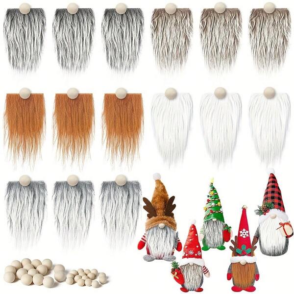 45 pezzi Barba di gnomo natalizio in finta pelliccia, barba di gnomo pretagliata per fai-da-te, barba finta di nano con palline di legno grezze, decorazioni natalizie per casa, festa, decorazione invernale