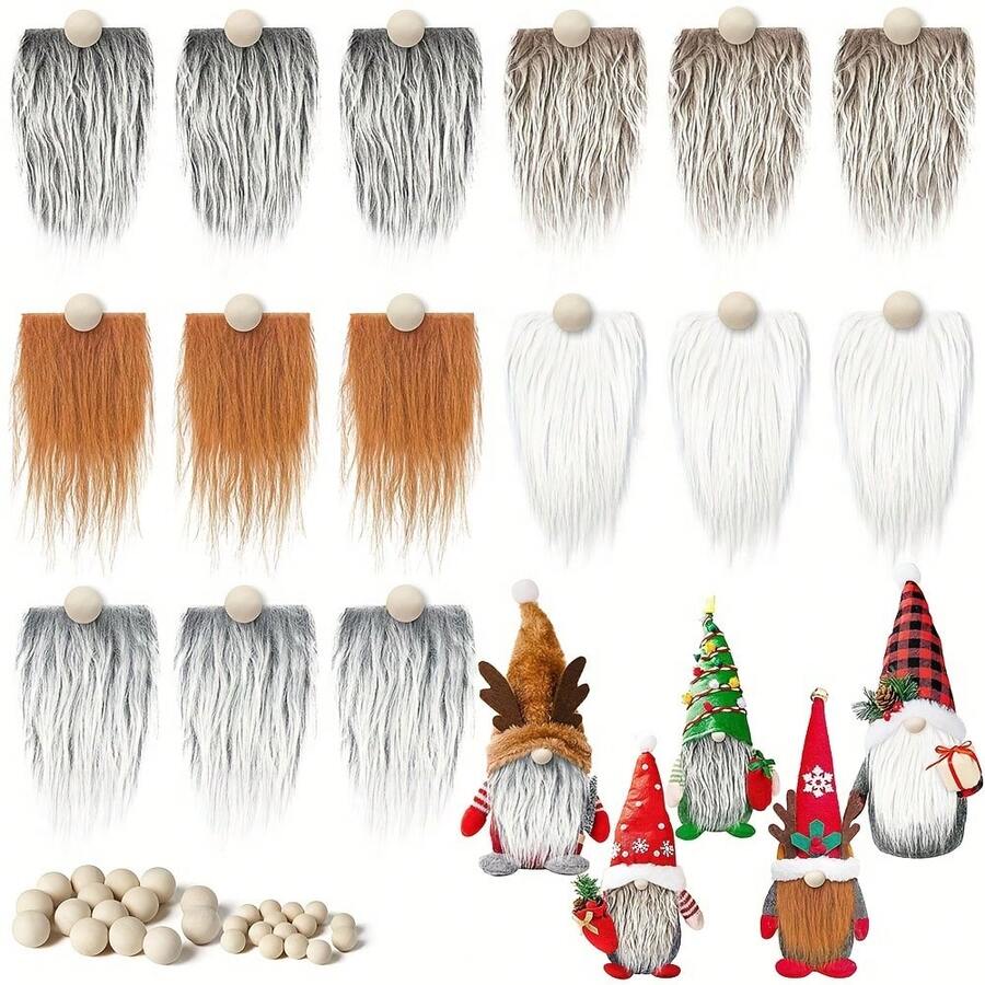 45 pezzi Barba di gnomo natalizio in tessuto di pelliccia finta, barba di gnomo pretagliata per il Natale, barba finta di nano fatta a mano con palline di legno grezze, decorazioni per la casa, decorazioni natalizie, decorazioni per la stanza, regali di Natale, decorazioni natalizie per la casa