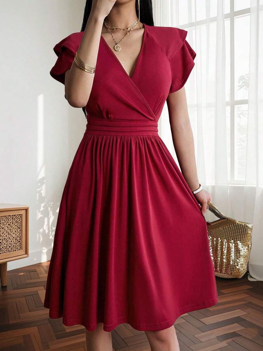 Women Midi Dresses - Red - View 1