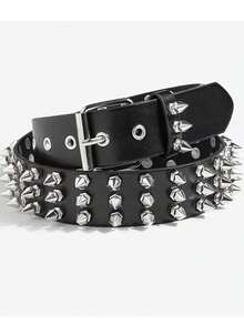 1PC Halloween Punk Studded PU Leather Belt, Versatile Alloy Handmade Heavy Metal Rivet Waist Belt - Black - View 8