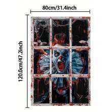 2pcs Halloween Window Door Decoration Flags, Polyester, Bloody Horror Broken Glass Clown Theme, Scary Halloween Window Door Flag Poster Party Decor Indoor Outdoor, 31.4x47.2 Inches