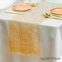 1pc Silver Metallic Mesh Table Runner 11"X108", Rectangular Tablecloth Decor Suitable For Wedding, Birthday, Bridal Shower, Reception, Party, Home, DIY Daily Decoration