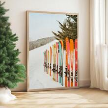 1 pezzo, Quadro da parete in tela, Decorazione da parete incorniciata, Sci moderno e colorato, Decorazione da parete per pista da sci, cartellone da sci invernale, Decorazione per la casa vintage con snowboard, Decorazioni natalizie, Decorazione natalizia con scena invernale e neve, Decorazione per camera, Decorazione per dormitorio, Decorazione per bagno, Decorazione per camera da letto, Decorazione per ufficio, Decorazione per soggiorno, Regalo per appassionati di sci - Multicolore - Visualizzare 2