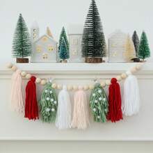 1 Peça Guirlanda de Borla Fofa de Natal em Rosa, Vermelho, Verde, Branco, Adequada para Decoração de Natal, Vitrine, Decoração de Quarto